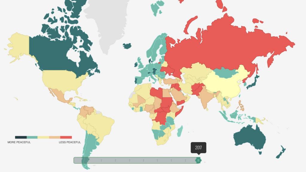 Mapa Estos son los países más y menos pacíficos del mundo ranking