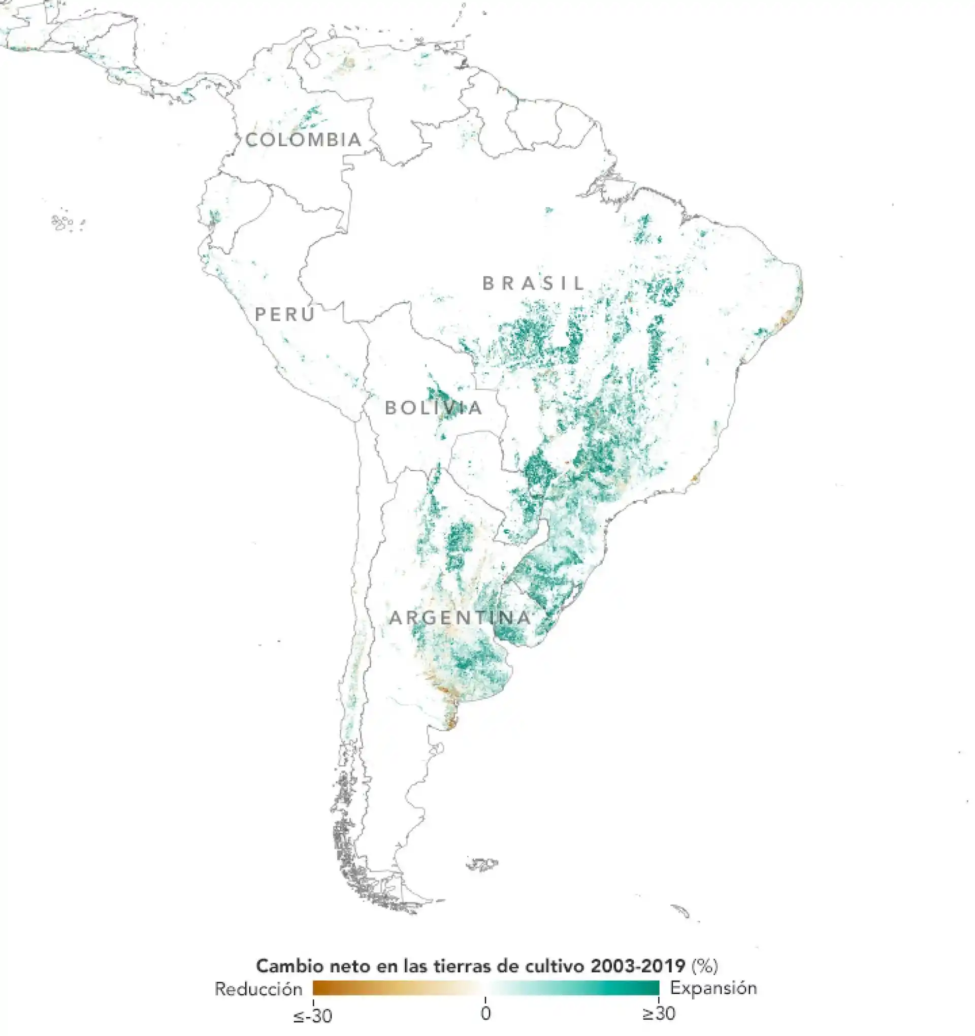 La NASA muestra como crece la siembra de la soja en Latinoamérica