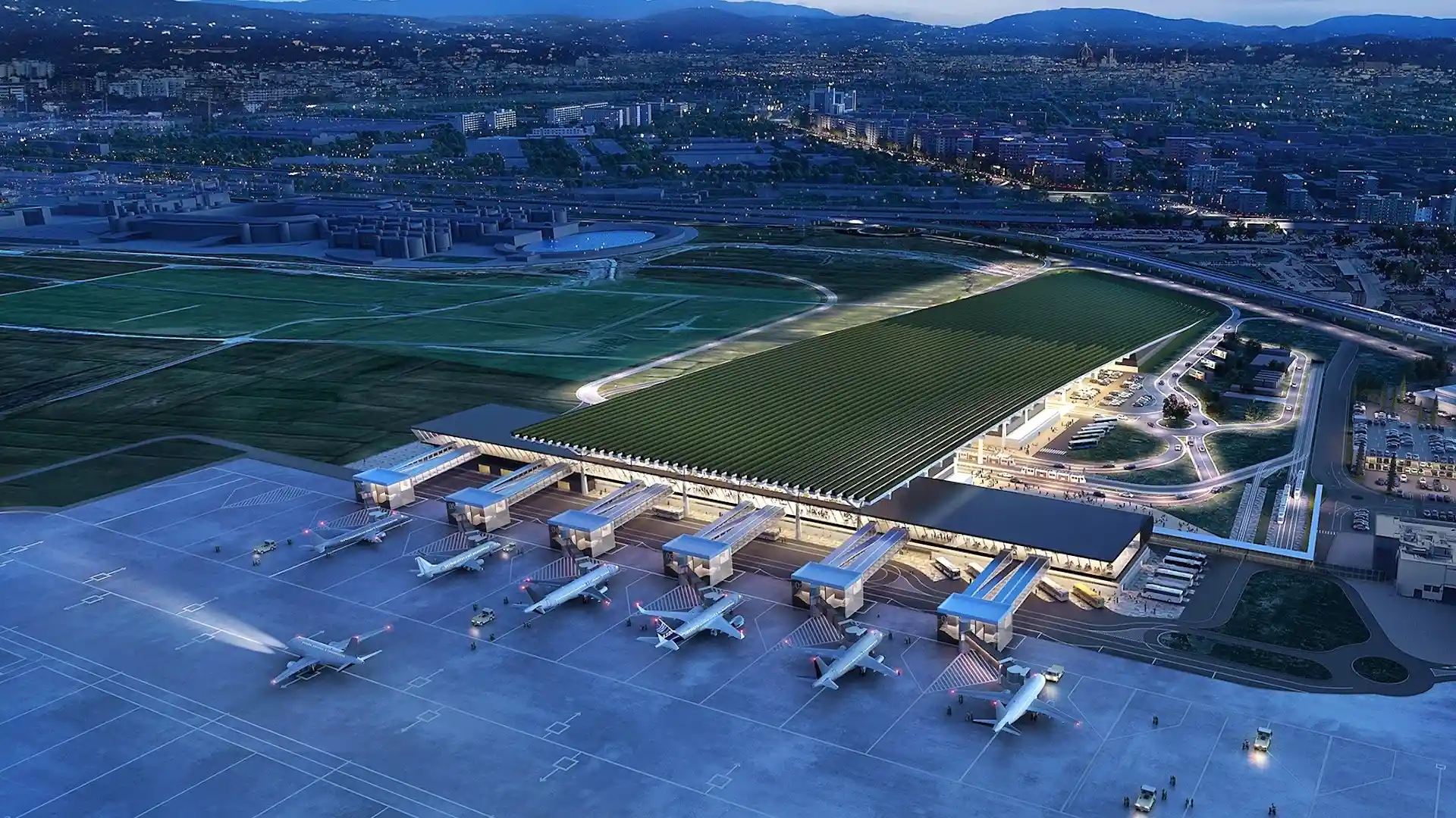 El sorprendente aeropuerto de Florencia con techo con viñedos